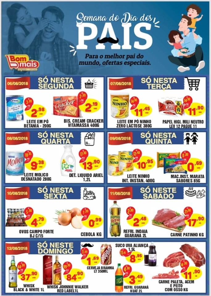 Promoções da semana do Dia dos Pais no Supermercado Bom Mais, em Patos