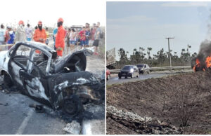 Mãe, filho e mais duas pessoas morrem carbonizados em acidente envolvendo caminhão e carro no interior do Ceará