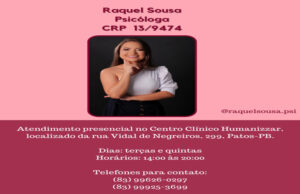 Psicóloga Raquel Sousa atende no Centro Clínico Humanizzar, em Patos