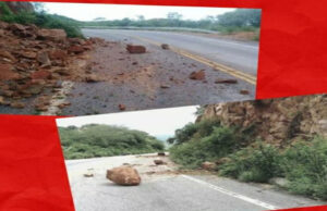 Pedras rolam na Serra de Teixeira, levando perigo para os motoristas