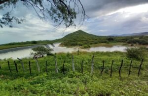 Barragem da Dinamarca, construída no Rio Espinharas, amanhece transbordando, em Serra Negra do Norte. Vídeo