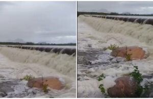 Barragem da Cachoeira amanhece transbordando, em Catolé do Rocha. Vídeo