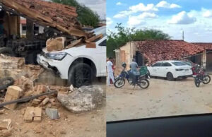 Condutora perde o controle do veículo após desviar de animal e colide com borracharia na PB-228, em Quixaba