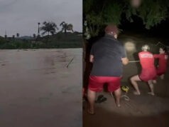 Bombeiros resgatam casal ilhado após aumento do nível do Rio da Cruz, em Mãe d’Água. Vídeo
